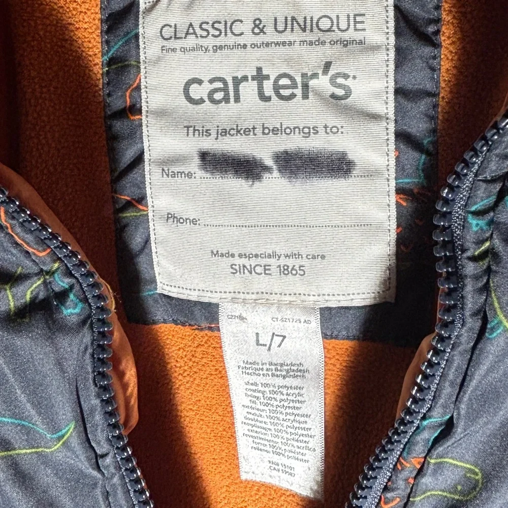 Carter's Kids Puffer Jacket - Gray with Orange Lining size large
